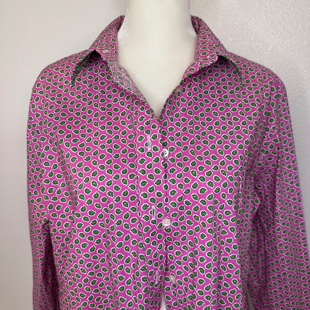 Lauren Ralph Lauren Paisley Non Iron Button Down Avocado Shirt Women L Pink